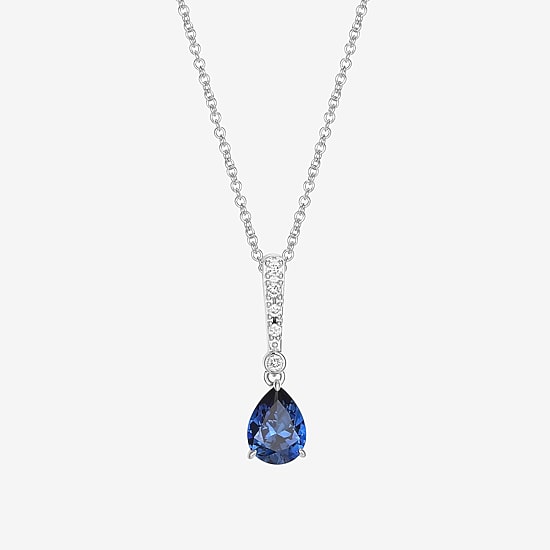 Womens Gemstone Sterling Silver Pear Pendant Necklace