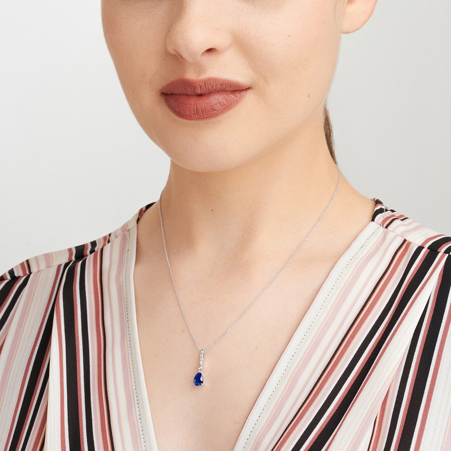 Womens Gemstone Sterling Silver Pear Pendant Necklace