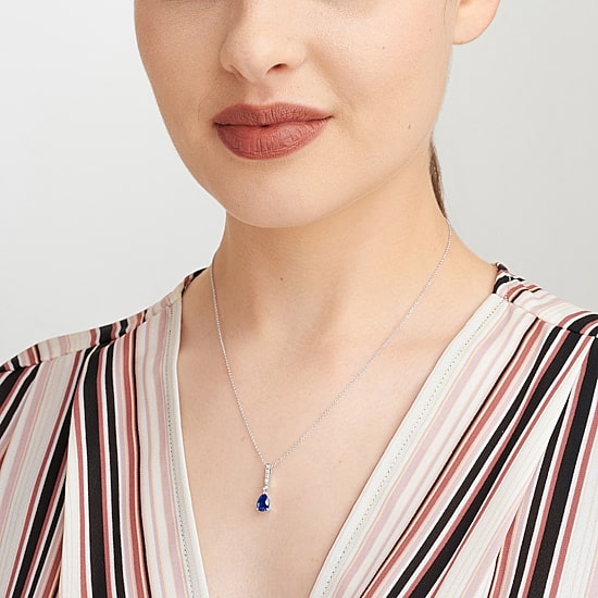 Womens Gemstone Sterling Silver Pear Pendant Necklace