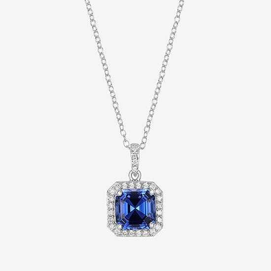 Womens Gemstone Sterling Silver Cushion Pendant Necklace