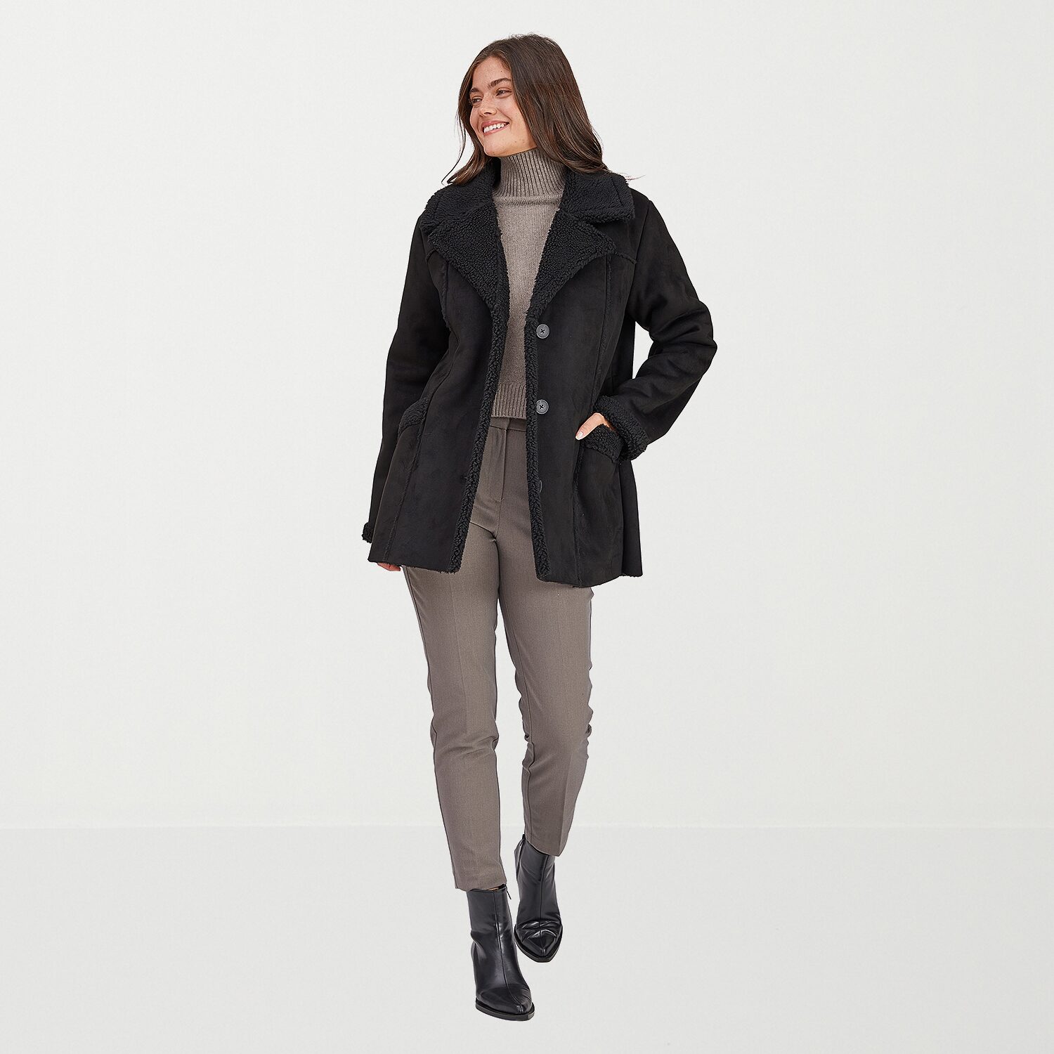 Frye and Co. Womens Faux Shearling Midweight Coat