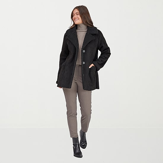 Frye and Co. Womens Faux Shearling Midweight Coat