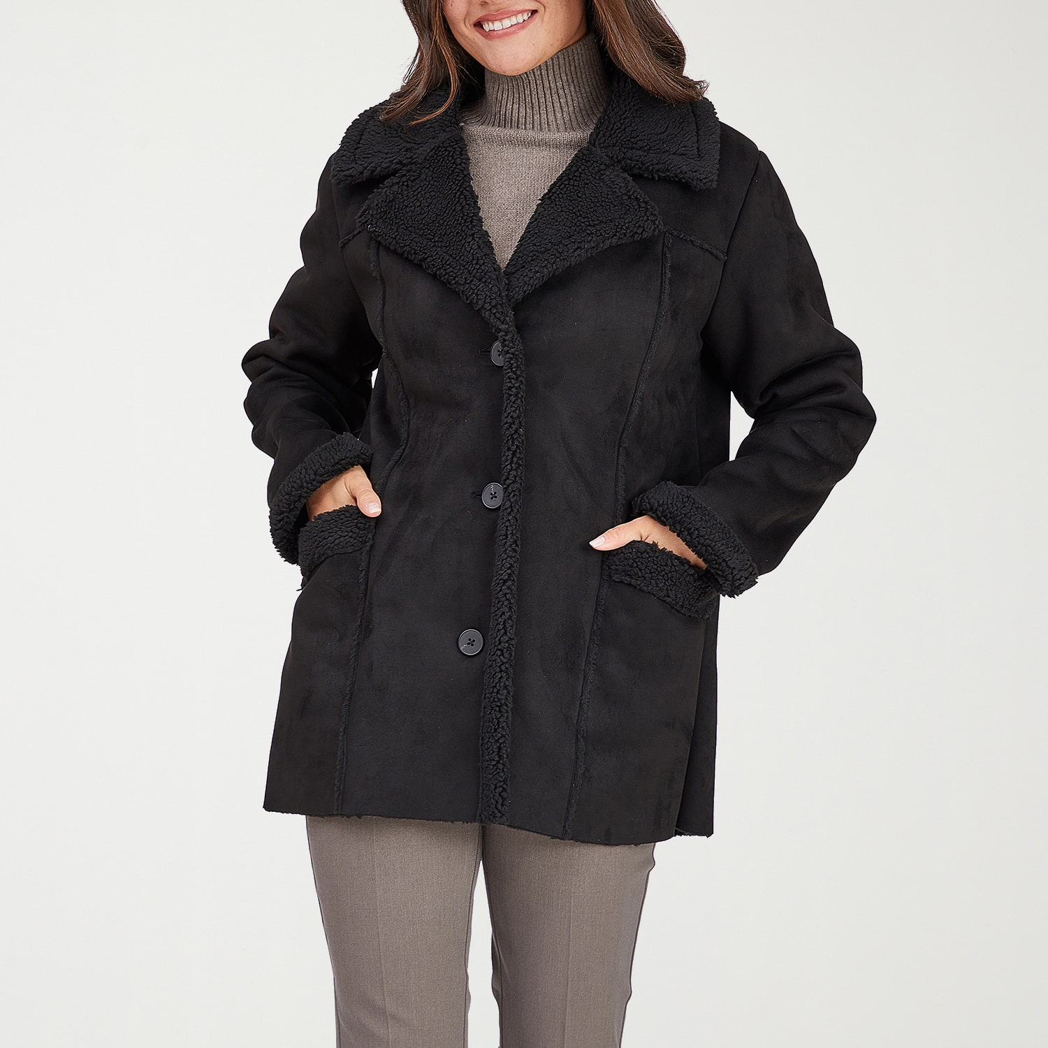 Frye and Co. Womens Faux Shearling Midweight Coat