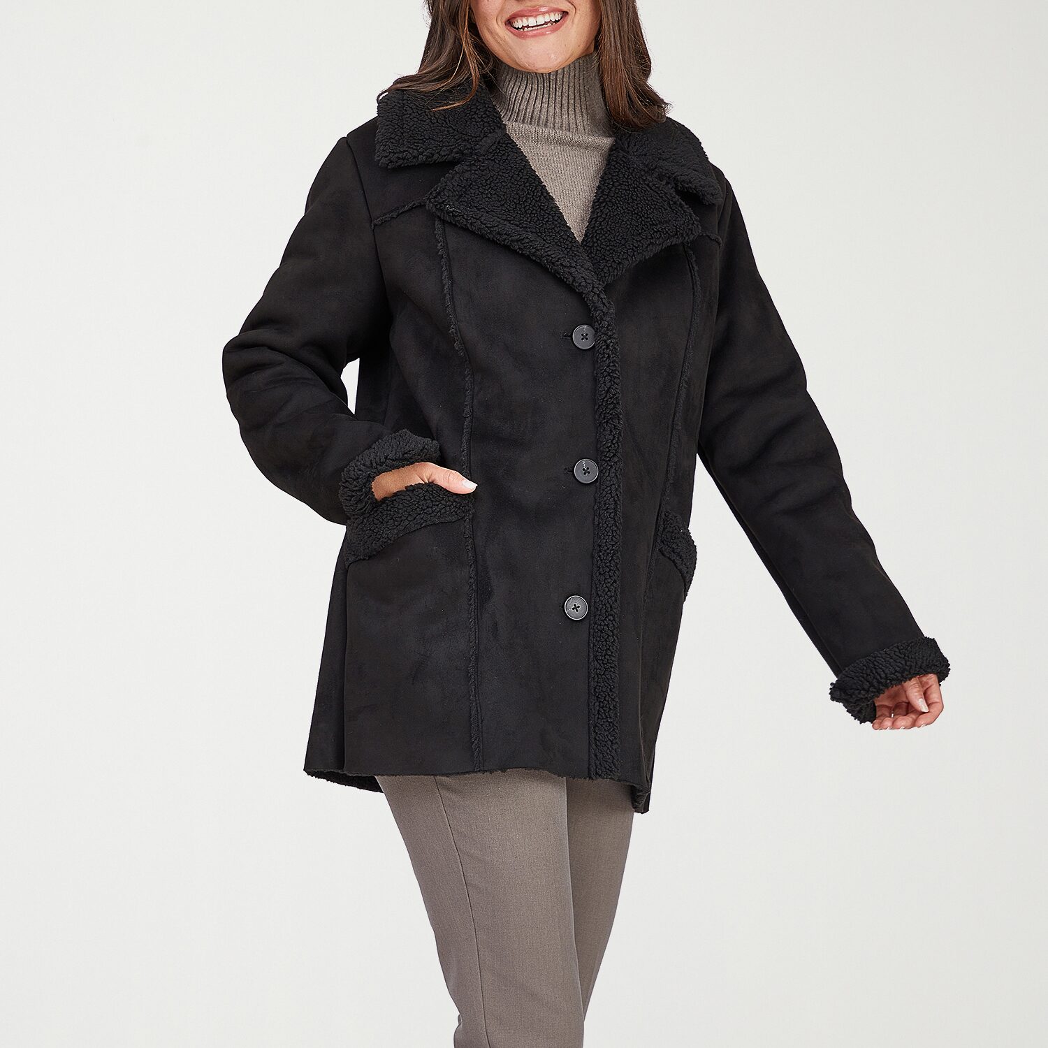 Frye and Co. Womens Faux Shearling Midweight Coat