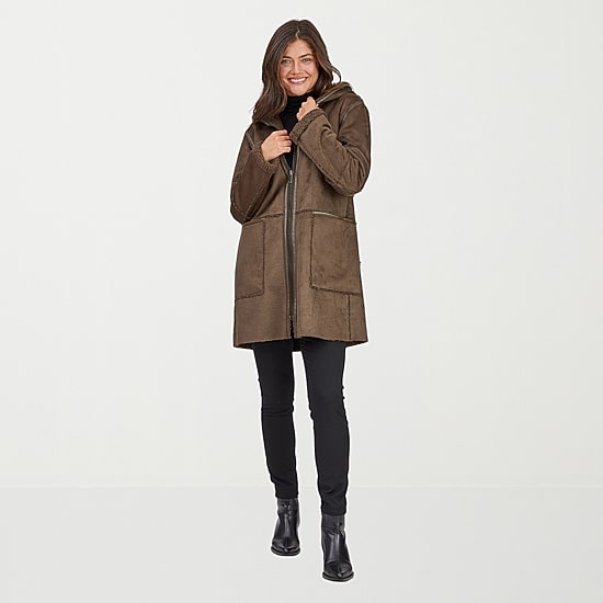Frye and Co. Womens Faux Leather Hooded Midweight Coat