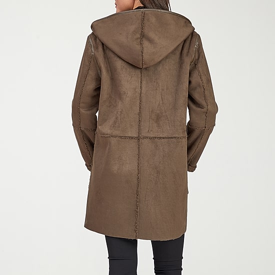 Frye and Co. Womens Faux Leather Hooded Midweight Coat