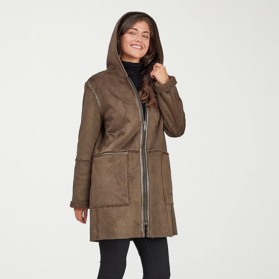 Frye and Co. Womens Faux Leather Hooded Midweight Coat
