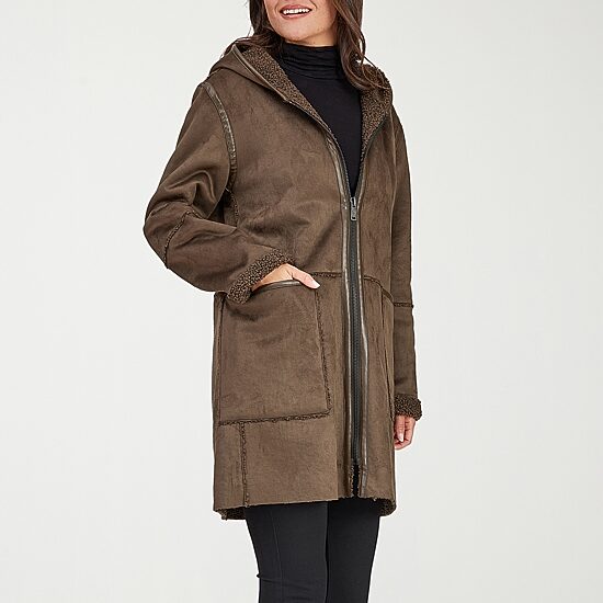 Frye and Co. Womens Faux Leather Hooded Midweight Coat