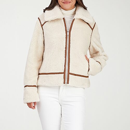 Frye and Co. Womens Faux Fur Midweight Bomber Coat, L (36-38), White