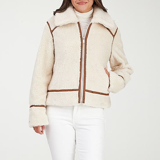 Frye and Co. Womens Faux Fur Midweight Bomber Coat