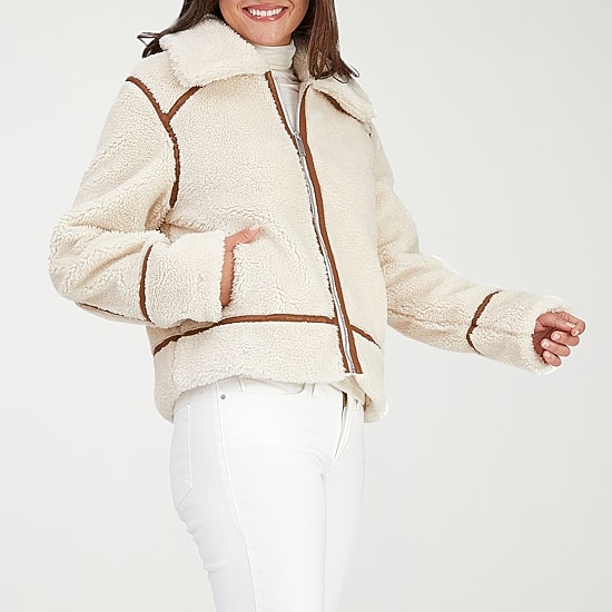 Frye and Co. Womens Faux Fur Midweight Bomber Coat