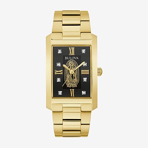 Bulova Our Lady Of Guadalupe / Nuestra Señora De Guadalupe Mens Diamond Accent Gold Tone Stainless Steel Bracelet Watch 97d137, One Size