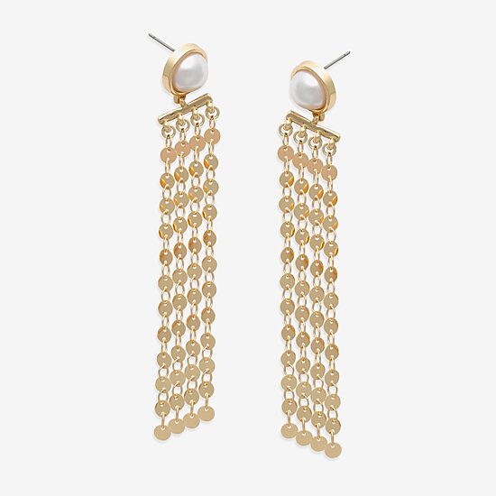 Bijoux Bar Gold Tone Womens Simulated Pearl Drop Earrings