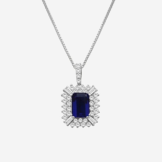 Womens Emeral-cut Gemstone & 1/2 CT. T.W. Lab-Grown Diamond 10K Gold Pendant Necklace