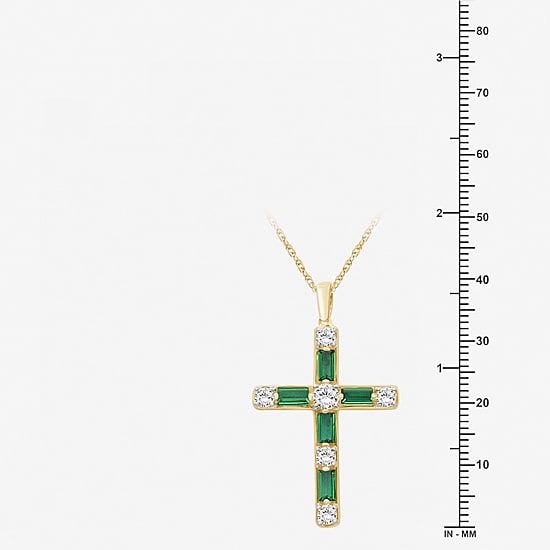 Womens Diamond Accent Lab Created Gemstone 10K White Gold Cross Pendant Necklace