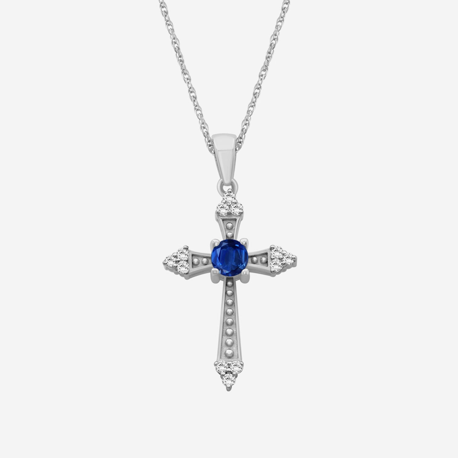 Womens Diamond Accent Gemstone 10K White Gold Cross 18 Inch Pendant Necklace
