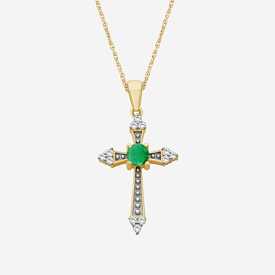 Womens Diamond Accent Gemstone 10K White Gold Cross 18 Inch Pendant Necklace
