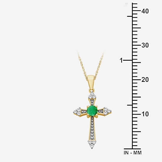 Womens Diamond Accent Gemstone 10K White Gold Cross 18 Inch Pendant Necklace