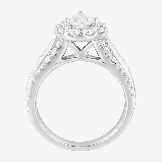 (F / Vs2) Womens 2 1/4 CT. T.W. Lab Grown White Diamond 14K Gold Pear Side Stone Bypass  Engagement Ring