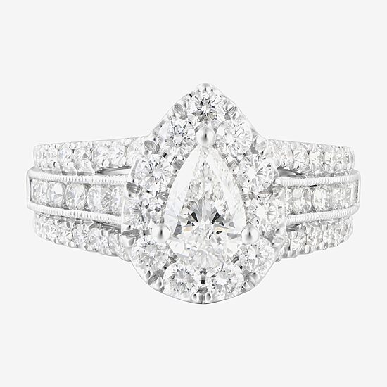 (F / Vs2) Womens 2 1/4 CT. T.W. Lab Grown White Diamond 14K Gold Pear Side Stone Bypass  Engagement Ring