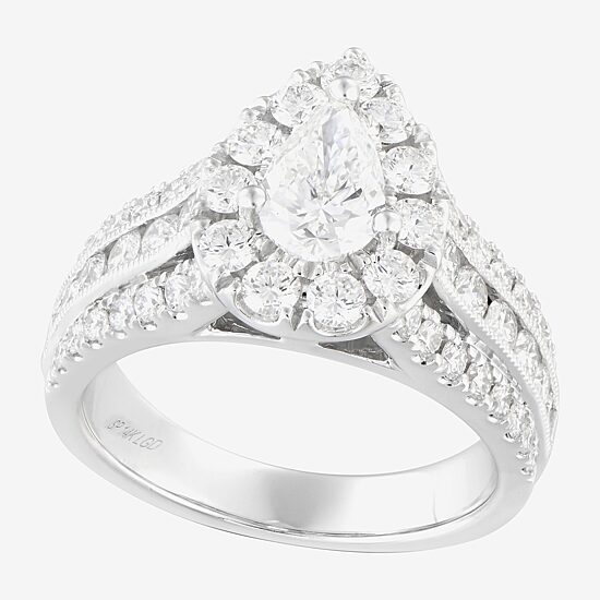 (F / Vs2) Womens 2 1/4 CT. T.W. Lab Grown White Diamond 14K Gold Pear Side Stone Bypass  Engagement Ring