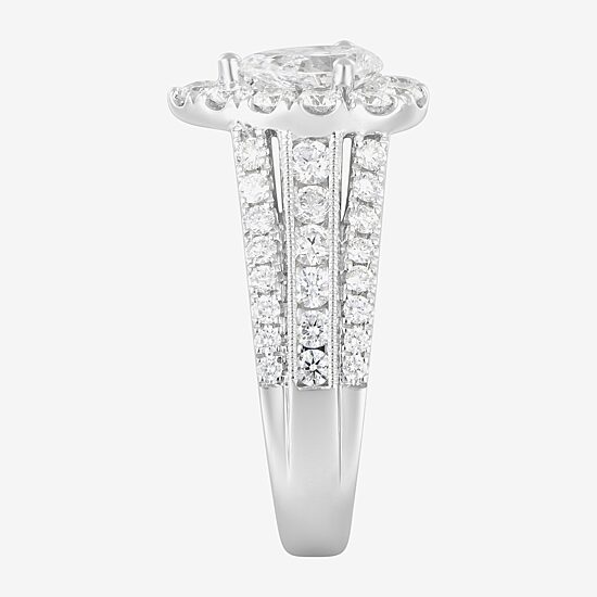 (F / Vs2) Womens 2 1/4 CT. T.W. Lab Grown White Diamond 14K Gold Pear Side Stone Bypass  Engagement Ring