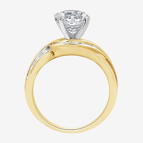 (G / Si1-Si2) Womens 3 CT. T.W. Lab Grown White Diamond 14K Gold Round Side Stone Engagement Ring