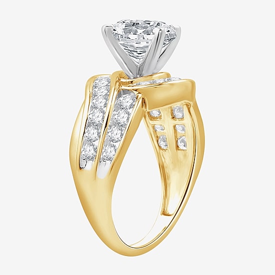 (G / Si1-Si2) Womens 3 CT. T.W. Lab Grown White Diamond 14K Gold Round Side Stone Engagement Ring