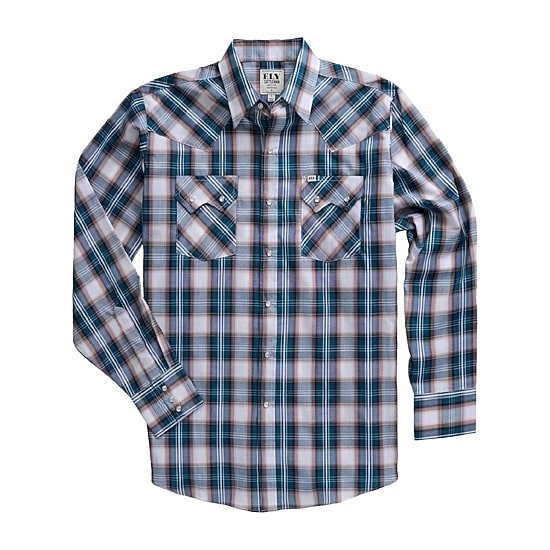 Ely Cattleman Textured Plaid Mens Long Sleeve Western Shirt