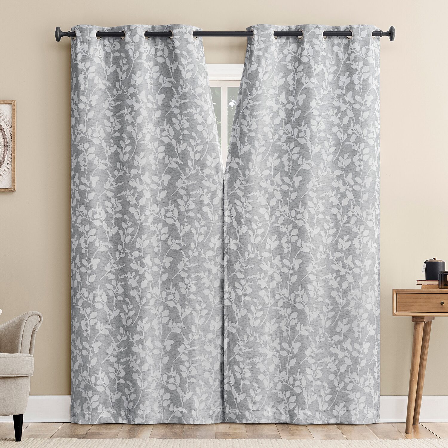 Sun Zero Glynn Gaia Woven Floral Magnetic Closure Grommet Top Energy Saving 100% Blackout Set of 2 Curtain Panel