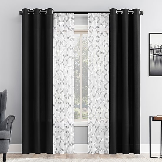 No 918 Harmon Embroidered Grommet Top Light-Filtering Set of 4 Curtain Panel