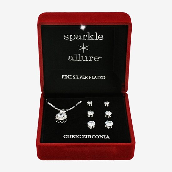 Sparkle Allure Womens Cubic Zirconia Pure Silver Over Brass Round 4-pc. Jewelry Set