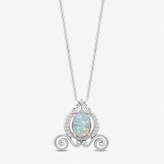 Enchanted Disney Fine Jewelry Cinderella (I2,I) Womens 1/10 CT. T.W. Lab Created White Opal Sterling Silver Oval 18 Inch Pendant Necklace