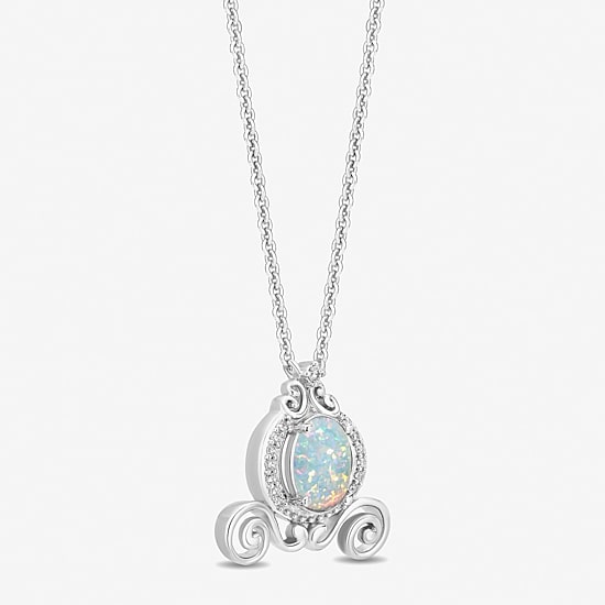 Enchanted Disney Fine Jewelry Cinderella (I2,I) Womens 1/10 CT. T.W. Lab Created White Opal Sterling Silver Oval 18 Inch Pendant Necklace
