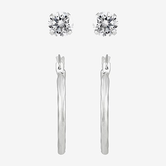 Limited Quantities! Womens White Cubic Zirconia 14K Gold 2-pc. Earring Set