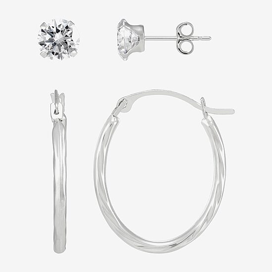Limited Quantities! Womens White Cubic Zirconia 14K Gold 2-pc. Earring Set