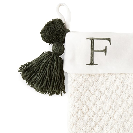 North Pole Trading Co. Ivory Knit Monogram Christmas Stocking