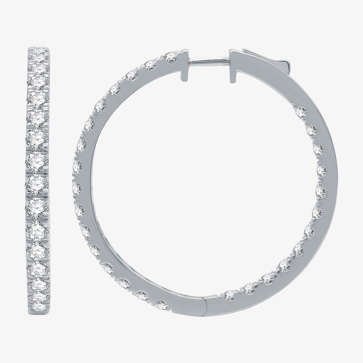 (H-I / I1) 4 CT. T.W. Lab Grown Diamond 10K or 14K White or Yellow Gold 34.3mm Hoop Earrings