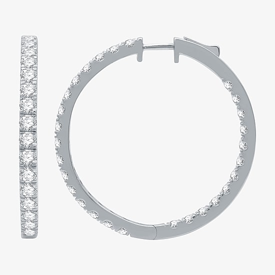 (H-I / I1) 4 CT. T.W. Lab Grown Diamond 10K or 14K White or Yellow Gold 34.3mm Hoop Earrings