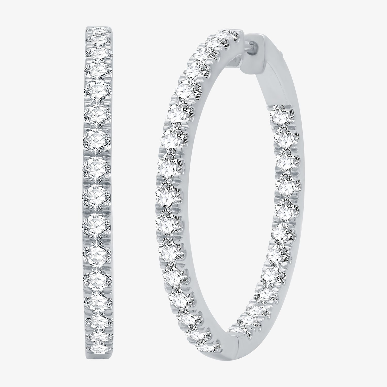 (H-I / I1) 4 CT. T.W. Lab Grown Diamond 10K or 14K White or Yellow Gold 34.3mm Hoop Earrings