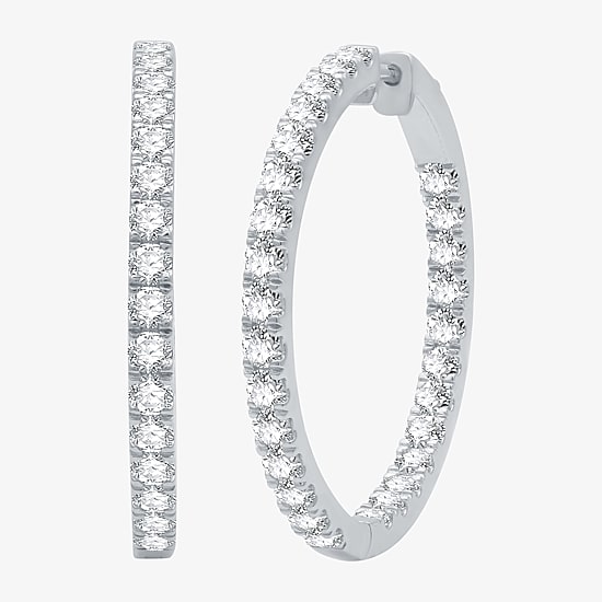 (H-I / I1) 4 CT. T.W. Lab Grown Diamond 10K or 14K White or Yellow Gold 34.3mm Hoop Earrings