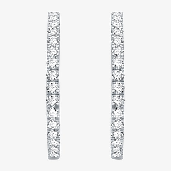 (H-I / I1) 4 CT. T.W. Lab Grown Diamond 10K or 14K White or Yellow Gold 34.3mm Hoop Earrings