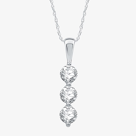 3-Stone Linear (H-I / I1) Womens 1 1/4 CT. T.W. Lab Grown White Diamond 10K Gold 18 Inch Pendant Necklace