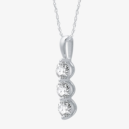 3-Stone Linear (H-I / I1) Womens 1 1/4 CT. T.W. Lab Grown White Diamond 10K Gold 18 Inch Pendant Necklace