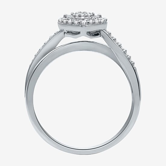 Womens 1/4 CT. T.W. Natural White Diamond Sterling Silver Heart Promise Ring