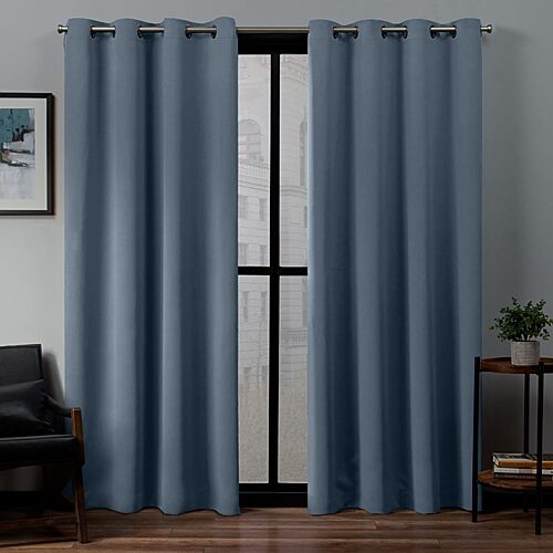 Exclusive Home Sateen Twill Woven Blackout Grommet Top Curtain Panel Pair, 52" x 84" - Blue