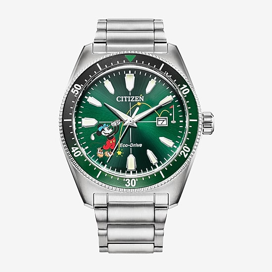 Citizen Mickey Sport Mickey Mouse Mens Silver Tone Stainless Steel Bracelet Watch Aw1595-78w
