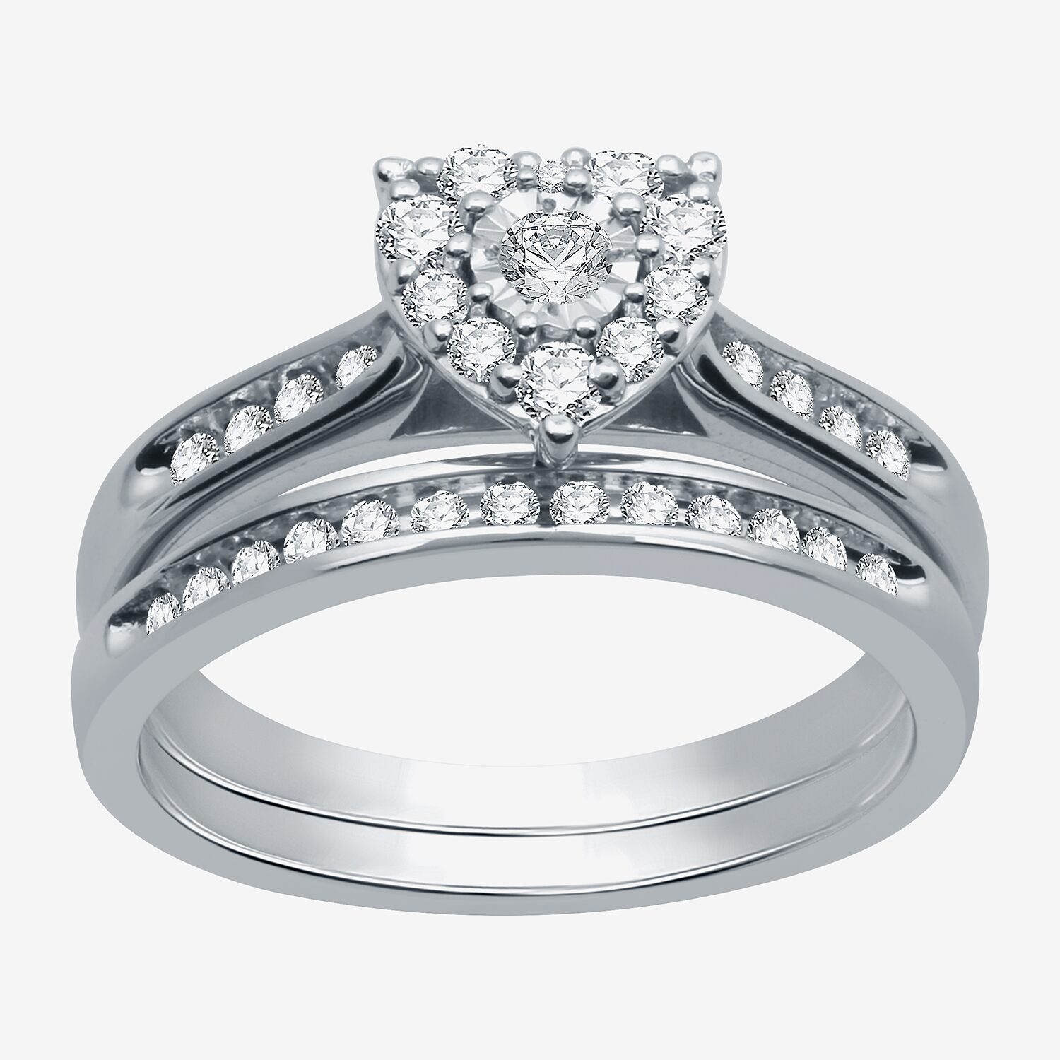 I Said Yes (H-I / I1) Womens 3/8 CT. T.W. Lab Grown White Diamond Sterling Silver or 14K Gold Over Heart Bridal Set
