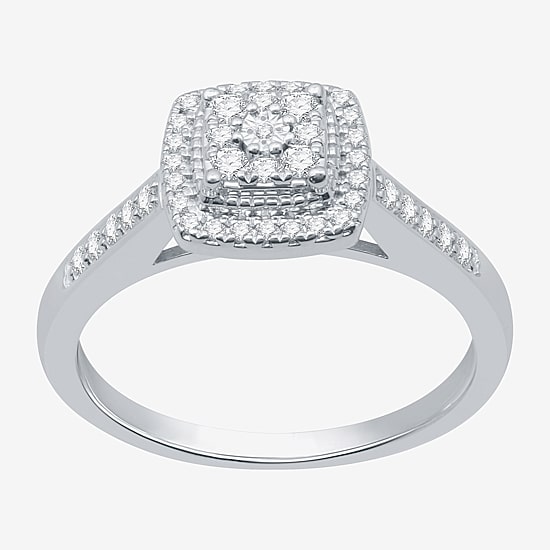 I Said Yes (H-I / I1) Womens 1/4 CT. T.W. Lab Grown White Diamond Sterling Silver Side Stone Halo Engagement Ring