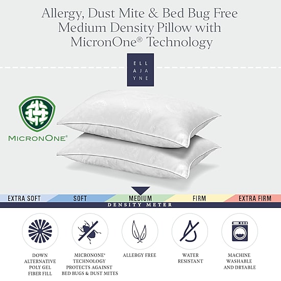 Ella Jayne MicronOne Technology for Allergy Bed Bug and Dust Mite free Down Alternative Pillow Medium Density Set of 2